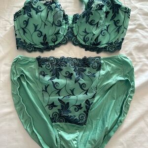 Soma Teal and Navy Lace Bra and Panty Set